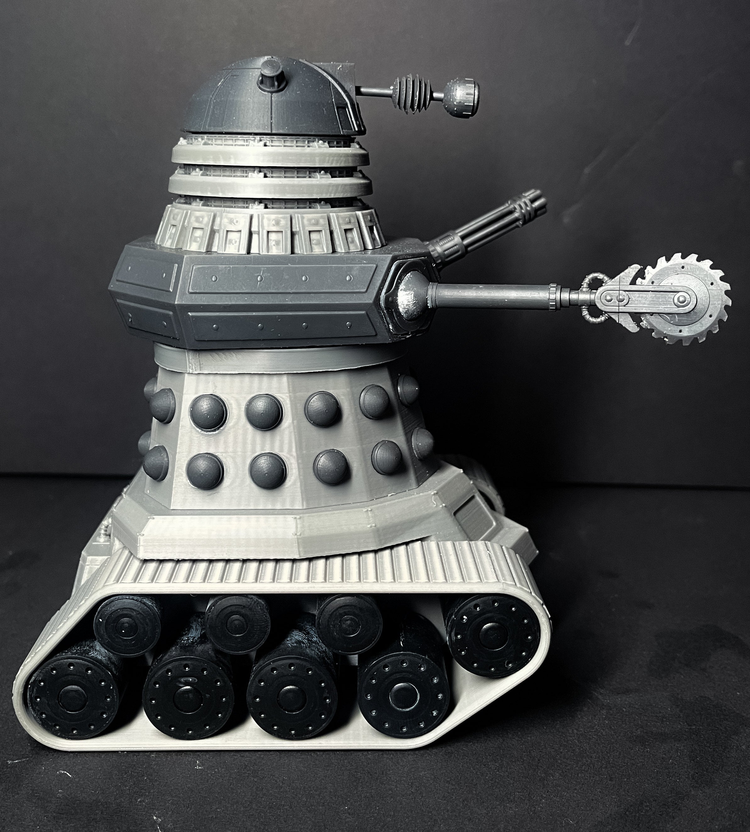 Model of a Dalek robot from 'Doctor Who' on a dark background High Quality 3D Printed Model Berserker Dalek Model Kit 5” Scale 3D Prints